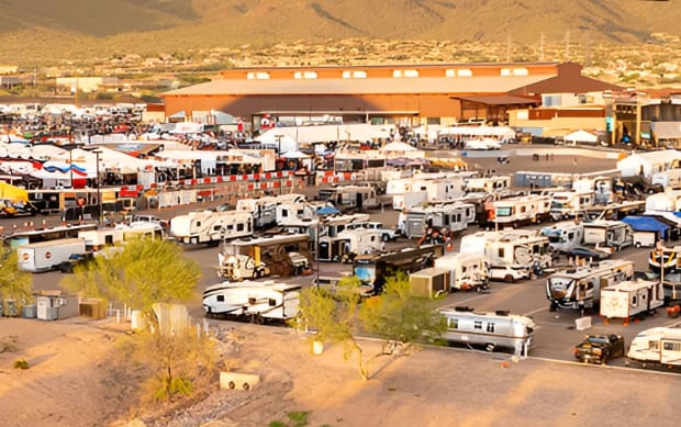Arizona Bike Week venue featuring expansive exhibitor parking and event space.