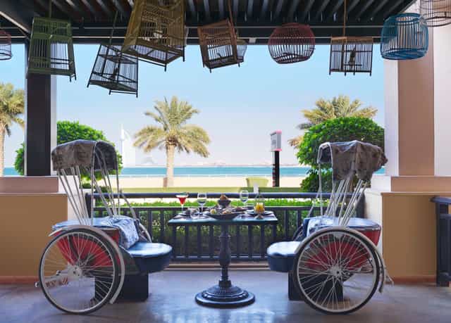 Mekong Dubai breakout setup with rickshaw seating for VIP lunch and strategic corporate meetings.