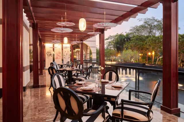 Tori Tori terrace with elegant lanterns, ideal for outdoor corporate receptions and VIP dinners.
