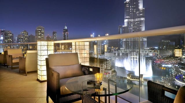 VIP networking lounge at Address Creek Harbour with Burj Khalifa view for cocktail receptions.