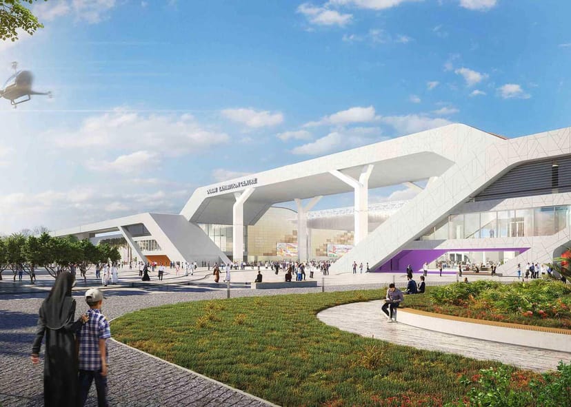Modern outdoor exhibition venue for large-scale international conferences and events.