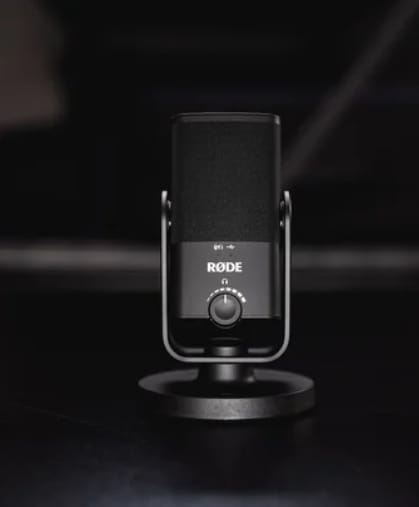 Professional studio podcasting setup for hybrid events and virtual presenting.