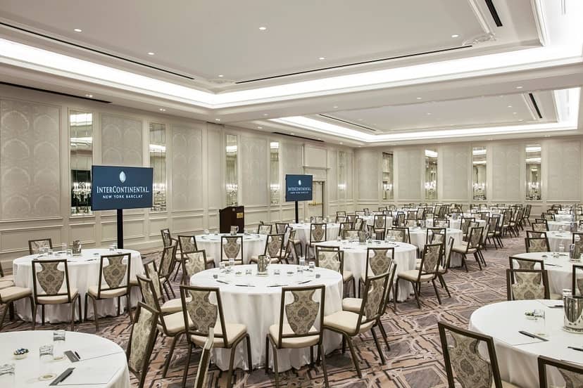 Empire Ballroom at InterContinental New York Barclay set for a corporate banquet and conference.