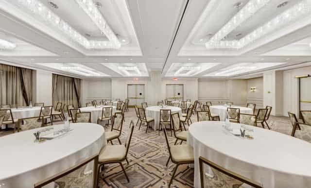Empire Ballroom at InterContinental NY Barclay set for gala dinner, corporate event space.