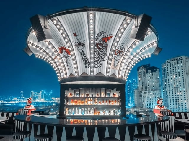 Rooftop restaurant in Ronin with focal bar for cocktail receptions and brand activations.
