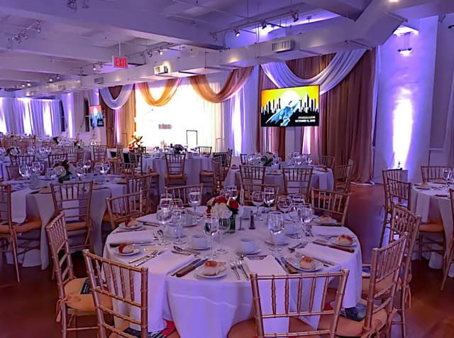 Elegant banquet setting at Midtown Loft and Terrace, ideal for corporate events and weddings.