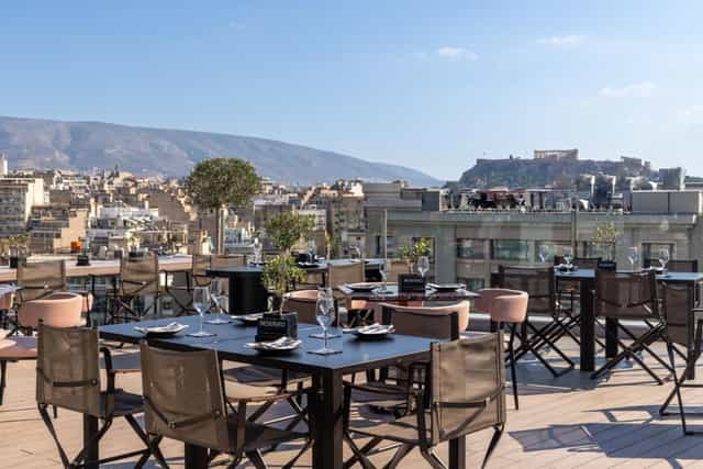 Pyrgos rooftop in Athens with Acropolis view, ideal for premium networking and sunset events.