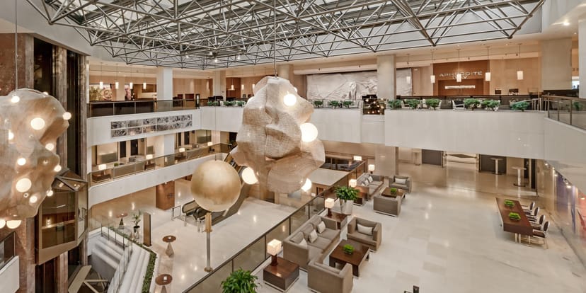 Athenaeum Conference Centre atrium: sophisticated multi-level space for corporate networking events.