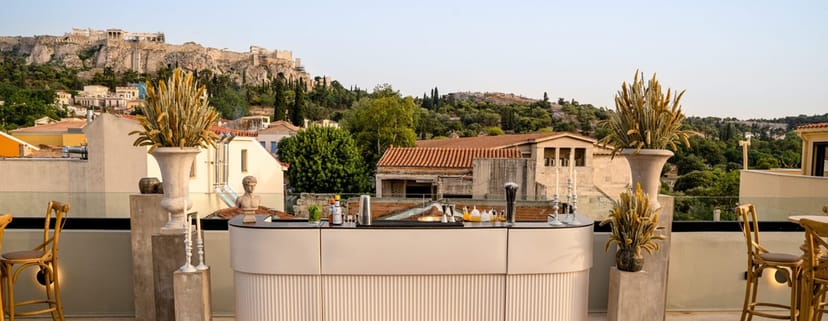 Rooftop bar at Muse Urban Venue with Acropolis view for luxury product launches and receptions.