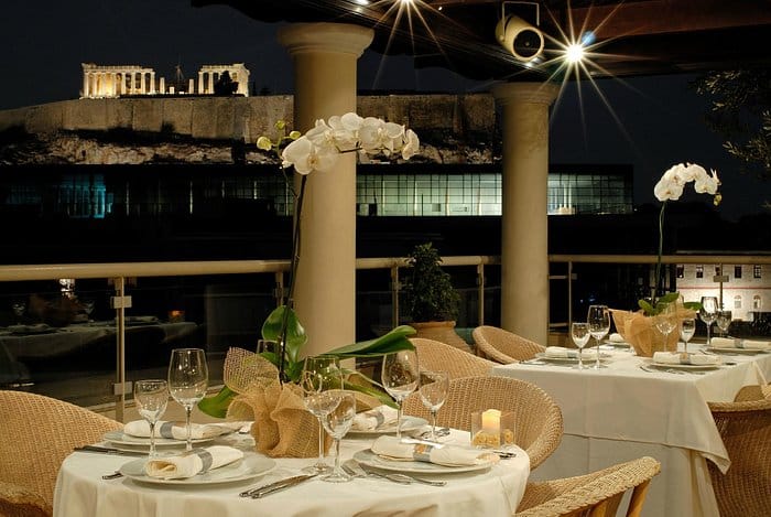 Hera rooftop dining in Athens with Acropolis view for VIP gala and incentive dinners.