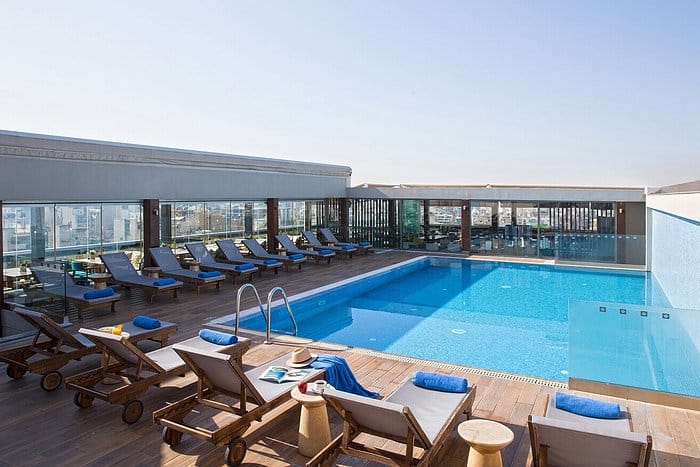 Zeus rooftop pool deck at Wyndham Grand Athens for upscale cocktail and networking events.