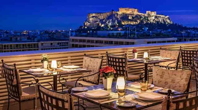 Tudor Hall rooftop restaurant in Athens, perfect for upscale incentive dinners and VIP receptions.