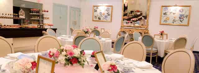 Copperfields Hall Victoria Hotel, elegant bridal afternoon tea setting with vintage floral decor.