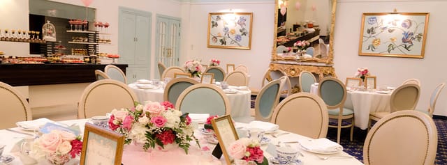 Copperfields Hall Victoria Hotel, elegant bridal afternoon tea setting with vintage floral decor.