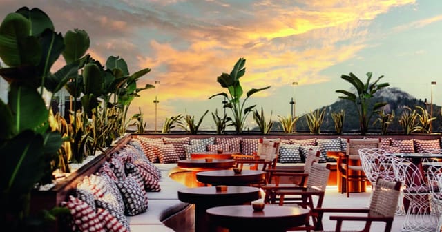 Luxury sunset cocktail bar in Deos Athens with lounge seating for upscale event venue hire.