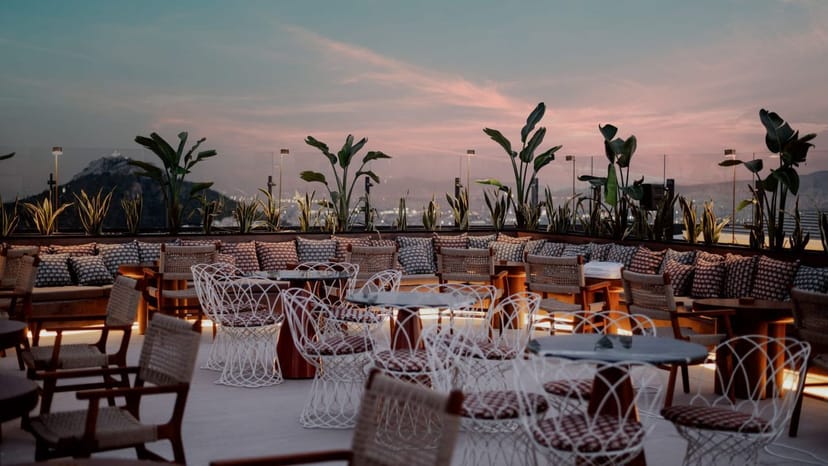 Dinner in Deos Athens rooftop sunset venue for premium corporate events and luxury galas.