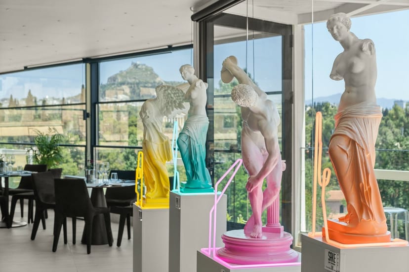Pasithea Rooftop bar with neon accents for premium event venue rental.