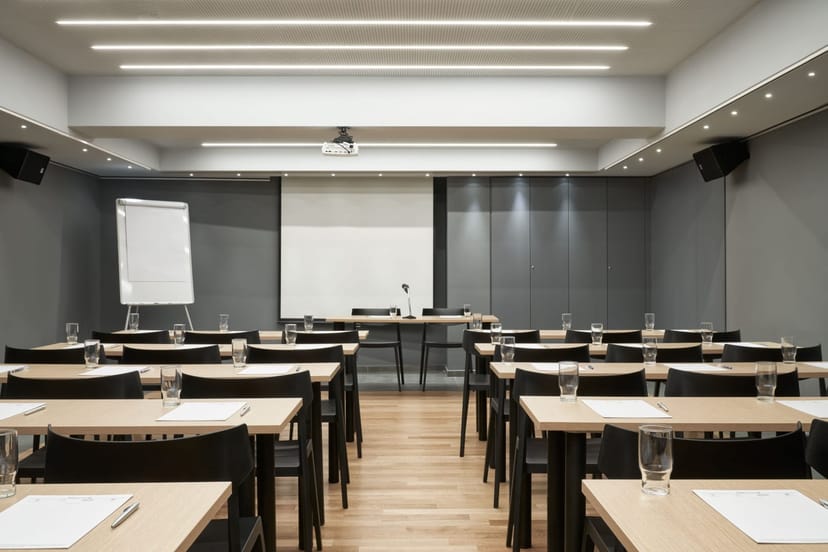 Classroom-style conference room at Arion Hotel for corporate training workshops.