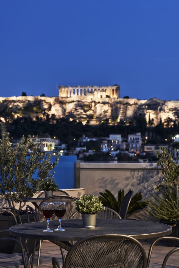 Luxury rooftop terrace at Arion Hotel, Athens, perfect for exclusive gala or VIP reception.