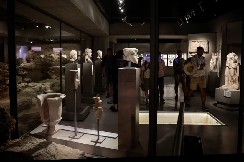 Acropolis Museum exhibition hall for sophisticated private events and exclusive evening receptions.