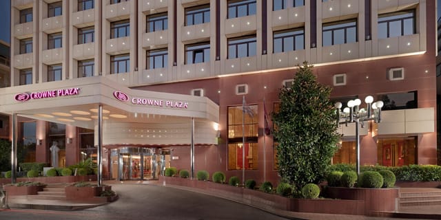 Crowne Plaza Athens rooftop with branding, perfect for business meetings and corporate conferences.