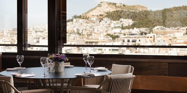 Rooftop terrace at Crowne Plaza Athens, ideal for VIP dinners and intimate corporate board retreats.