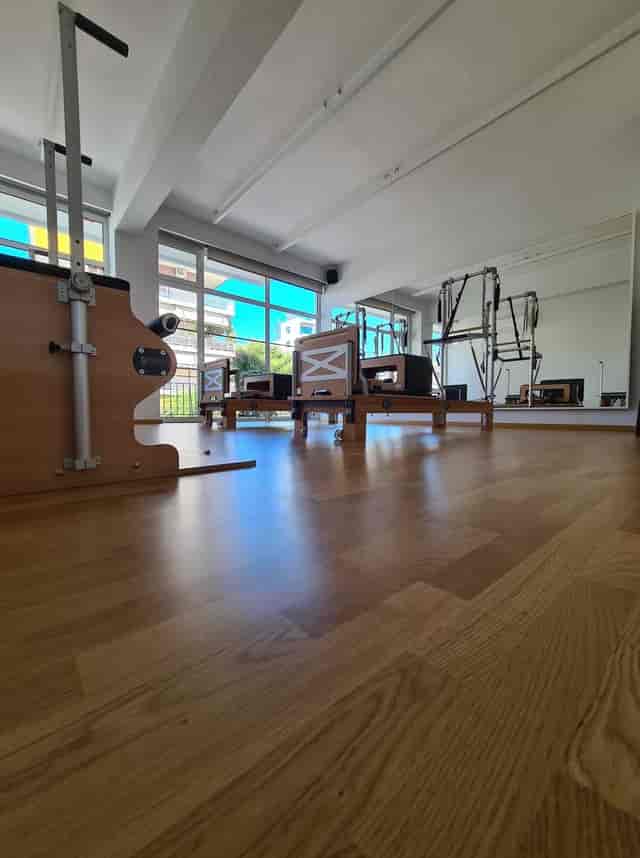 Well-lit Pilates studio space for wellness breakout sessions and team-building events.