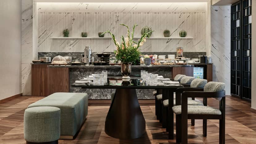 Luxury boardroom dining area for VIP meetings and private luncheons.