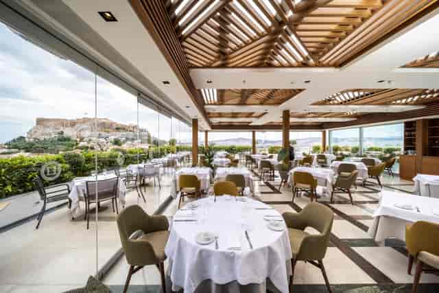 Rooftop venue with Acropolis view for corporate dinners and incentive events.