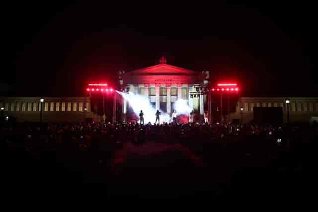 Stage at The Texan with atmospheric lighting for large-scale outdoor event production.