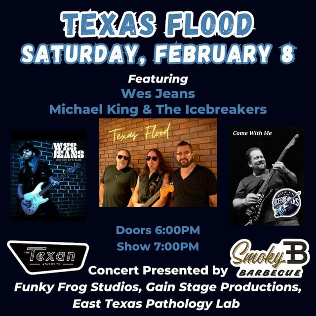 Musical showcase stage at The Texan, double-headliner concert event flyer.