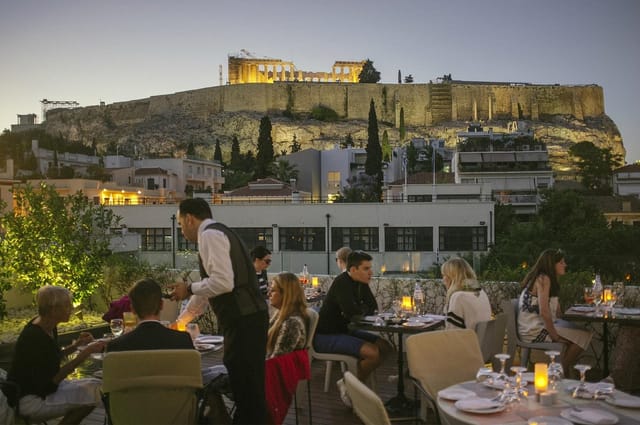 Rooftop bar at NLH Monastiraki with Acropolis view for corporate gala and VIP dinner.