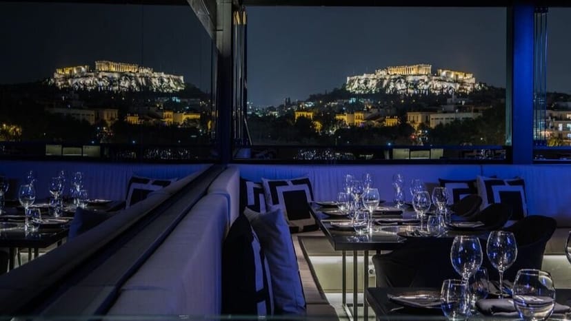 Privilege Cosmos rooftop cocktail bar with Acropolis view for corporate dinners and VIP events.