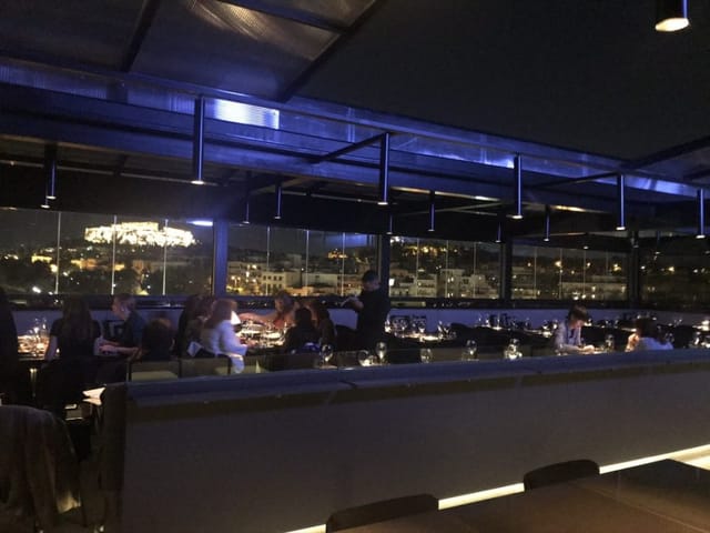 Rooftop restaurant with Acropolis view for corporate events and VIP dinners.