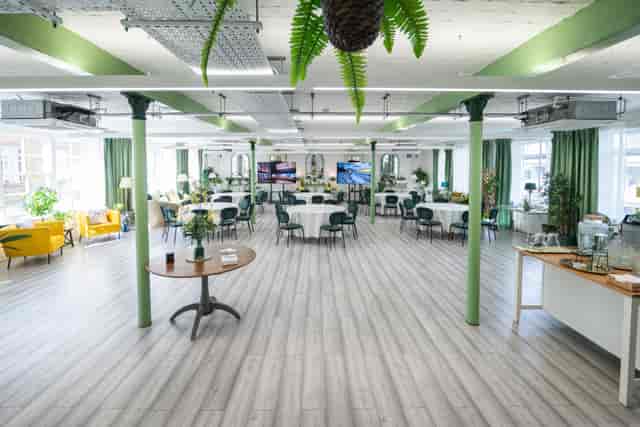 Palm Room Lumiere event space, modern banquet, adaptable seating