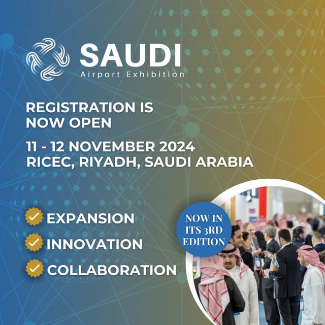 Saudi Airport Exhibition webinar graphic featuring networking and innovation for trade shows.