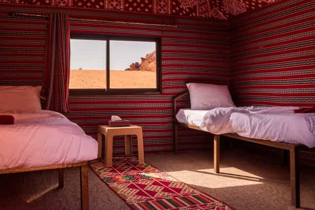 Glamping tents at Bedouin Yoga Camp, Wadi Rum: immersive retreat and incentive travel destination.