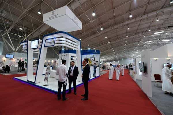 Branded island booth at Riyadh International Convention & Exhibition Centre trade show.