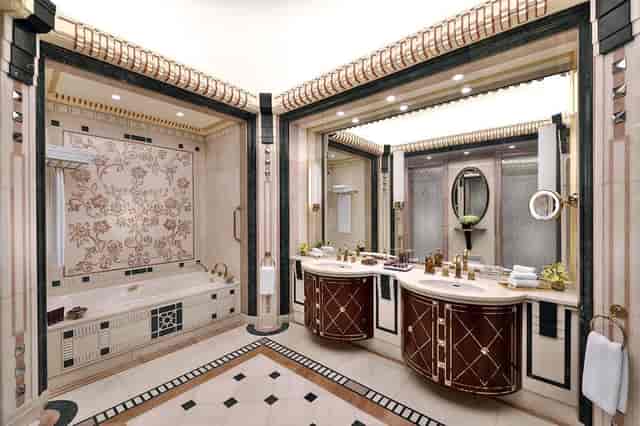 Luxury hotel suite bathroom at The Ritz-Carlton Jeddah for VIP executive events and travel.
