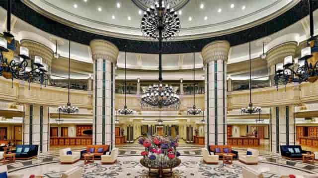 Luxury hotel lobby at The Ritz-Carlton Jeddah for VIP corporate events and gala receptions.
