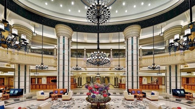 Luxury hotel lobby at The Ritz-Carlton Jeddah for VIP corporate events and gala receptions.