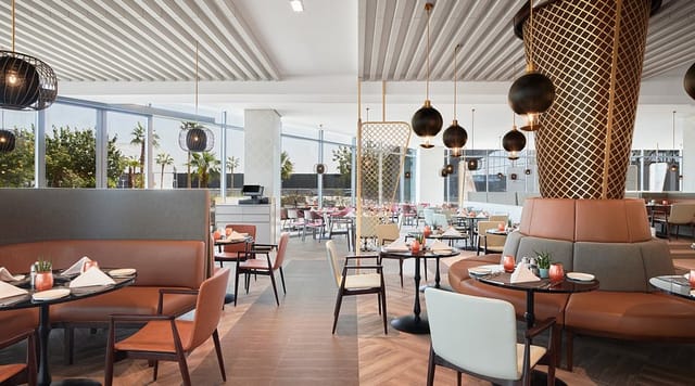 Modern Al Diriyah restaurant interior for upscale VIP dining and networking events.