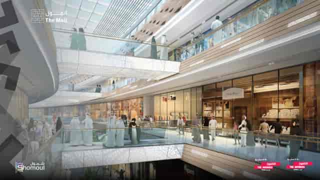 Modern multi-level retail atrium in The Avenues Riyadh for brand activations and networking events.