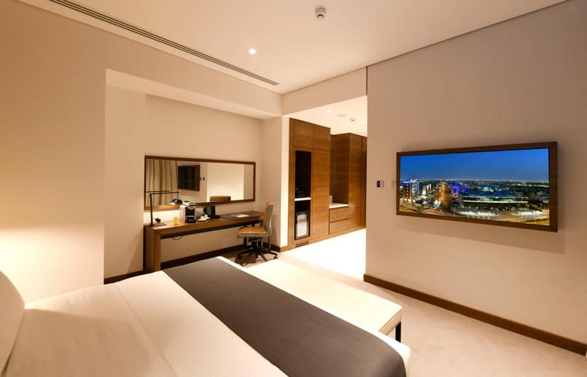 Modern guest suite at Hotel Golden Tulip Riyadh, ideal for business travel and corporate events.