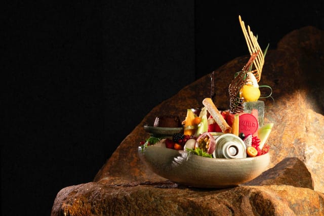 Avant-garde catering display at Zuma Riyadh, upscale themed event luxury food presentation.