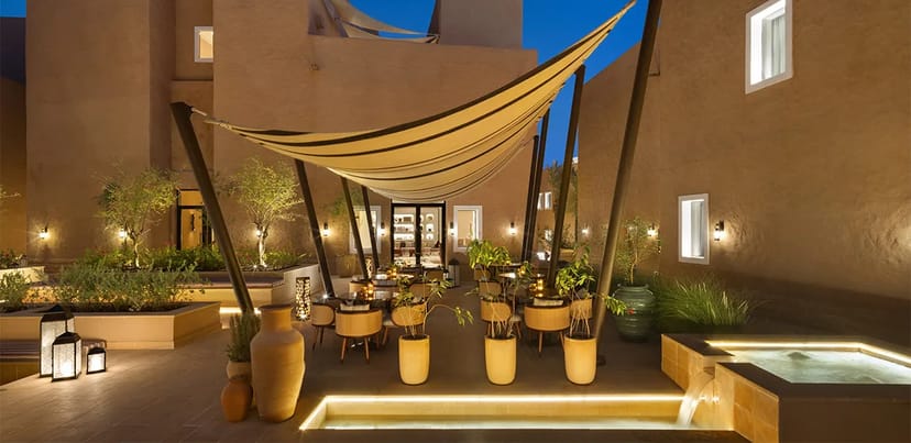 Medheef outdoor cocktail reception at Bab Samhan luxury hotel event space.