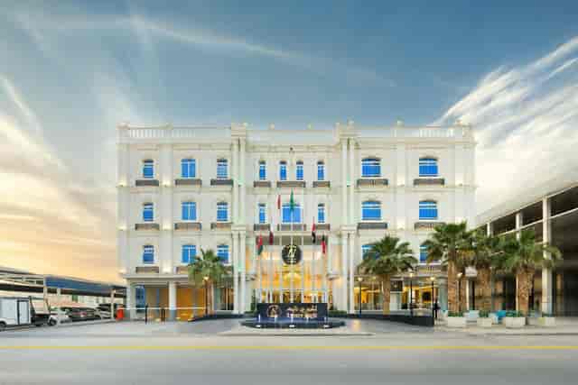 Luxury boutique hotel lobby for executive retreats and board meetings.