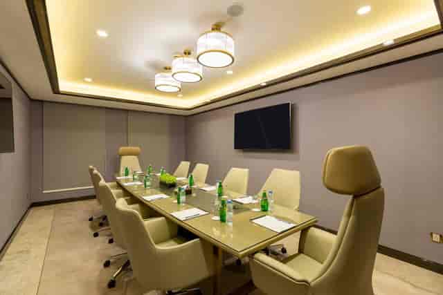 Luxury hotel boardroom with ergonomic seating for executive meetings and corporate events.