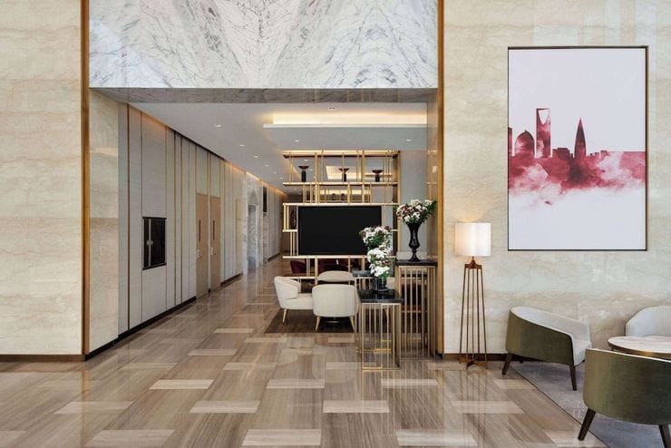 Contemporary pre-function area at Ramada Riyadh for luxury corporate events and VIP meetings.