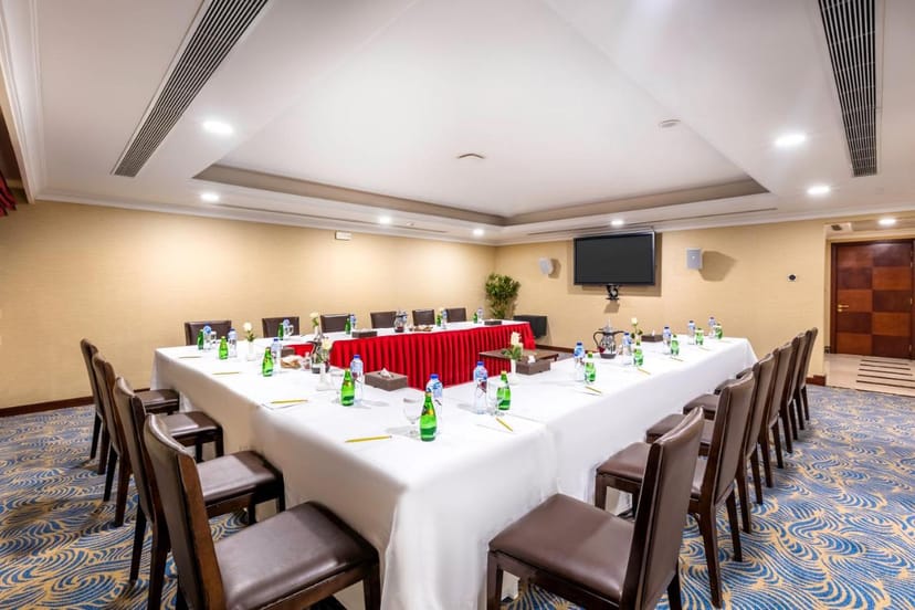 U-shape meeting room at Al-Aqeeq Hotels for interactive corporate events and business conferences.